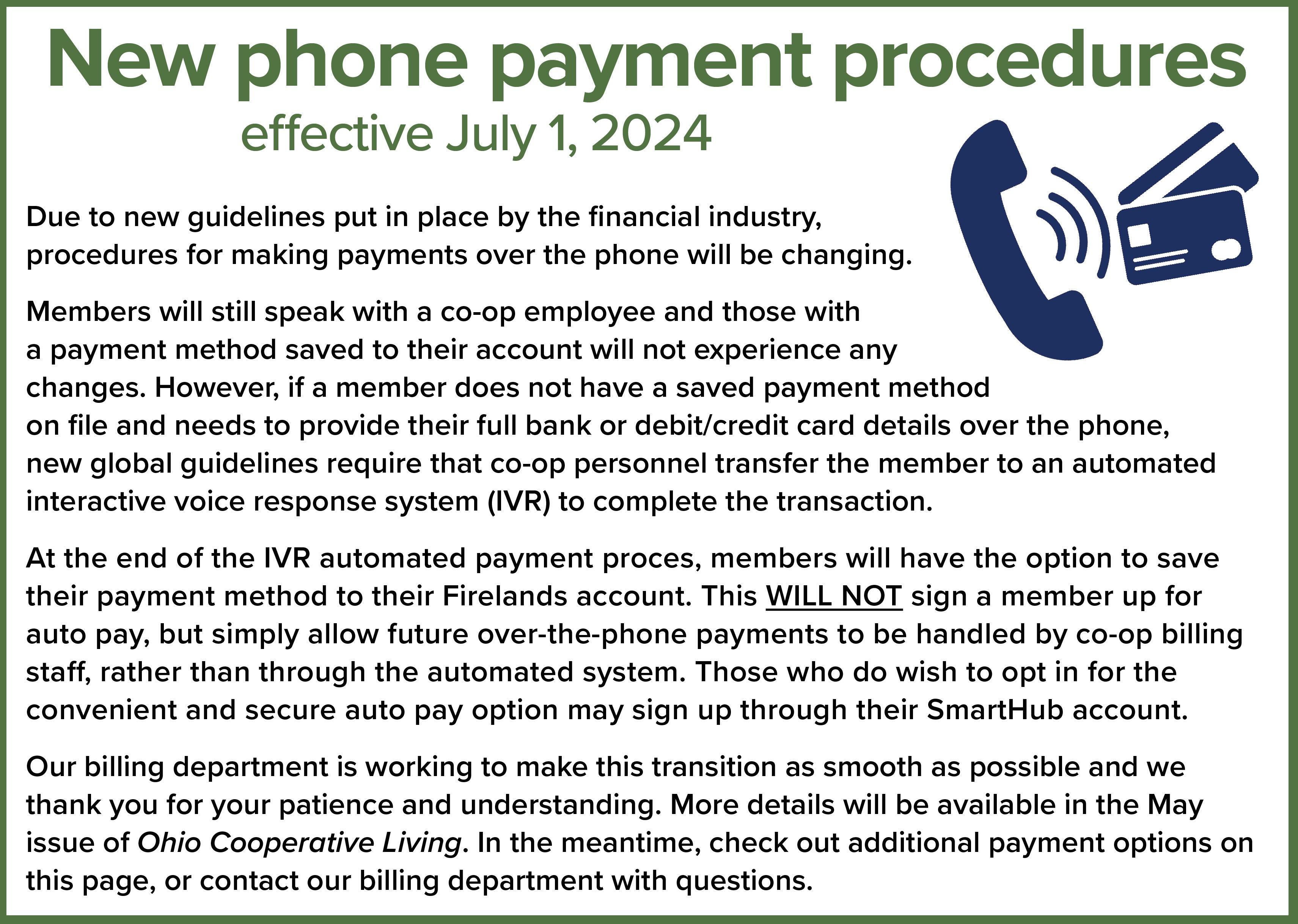 New Phone Payment Procedures